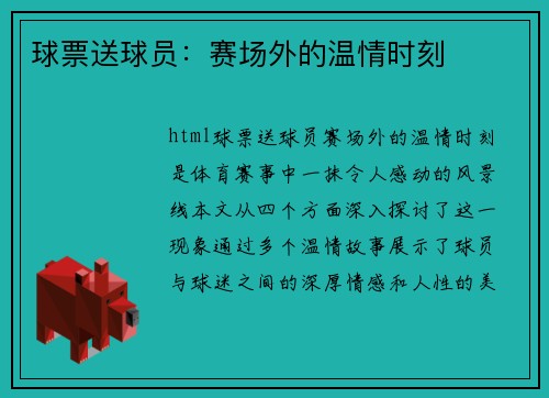 球票送球员：赛场外的温情时刻