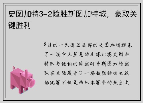 史图加特3-2险胜斯图加特城，豪取关键胜利